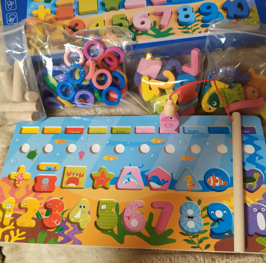 Wooden Fishing & Number Puzzle Game – 5-in-1 Educational Toy Set